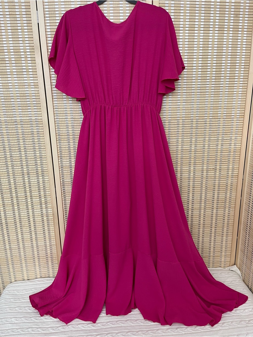 Italian Flutter-Sleeve Wrap Maxi Dress in Fuchsia - Picture 3 of 6